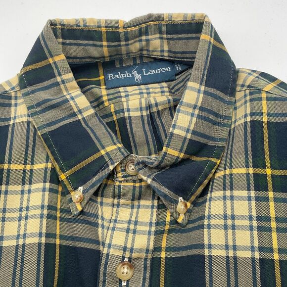 Ralph Lauren Men's Plaid Long Sleeve Shirt Button Down XL Yellow/Dk Green - Picture 7 of 13